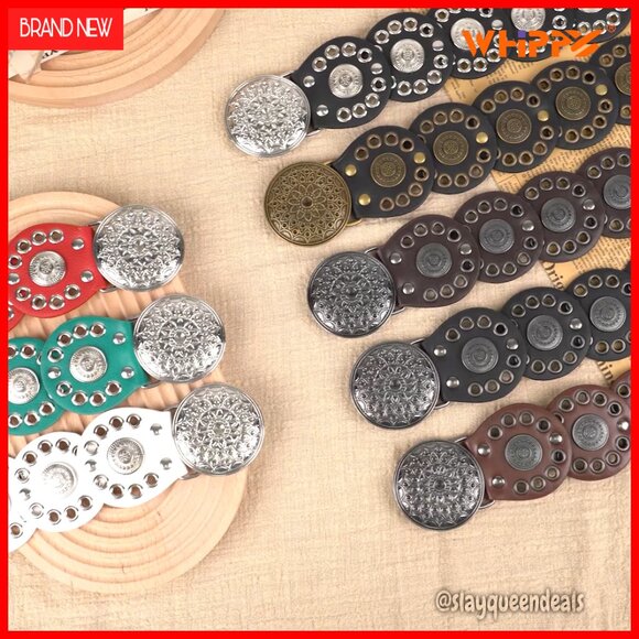 Vintage Western Disc Belt PU Leather Boho Waist Belt for Dresses Jeans main image 7